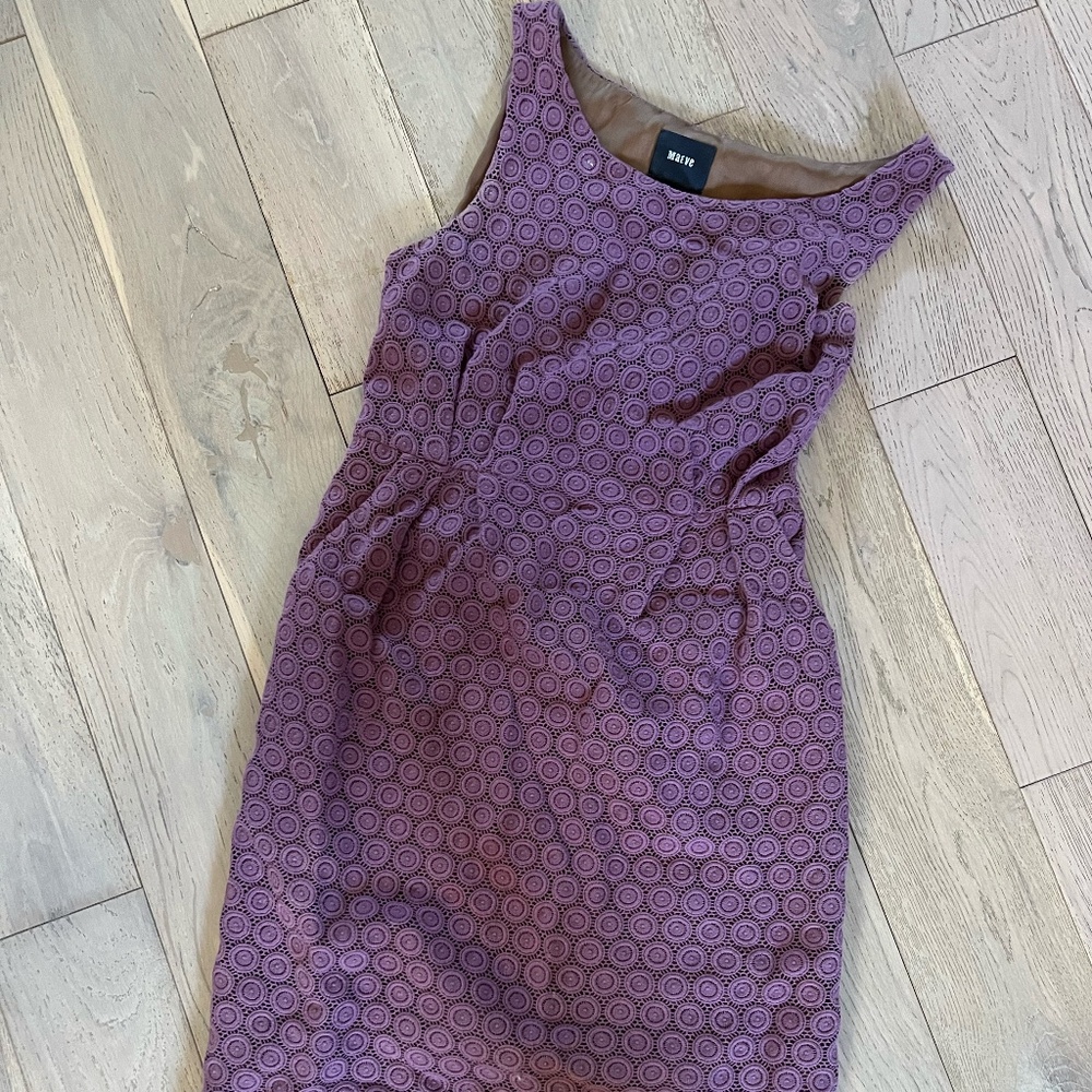 MAEVE ANTHROPOLOGIE Lilac Purple Gathered Lace Eyelet Sheath Dress Size S